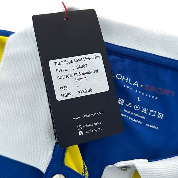 Lohla Sport Filippa Short Sleeve Polo Top Tennis Pickleball Blue, L, New - Picture 6 of 10